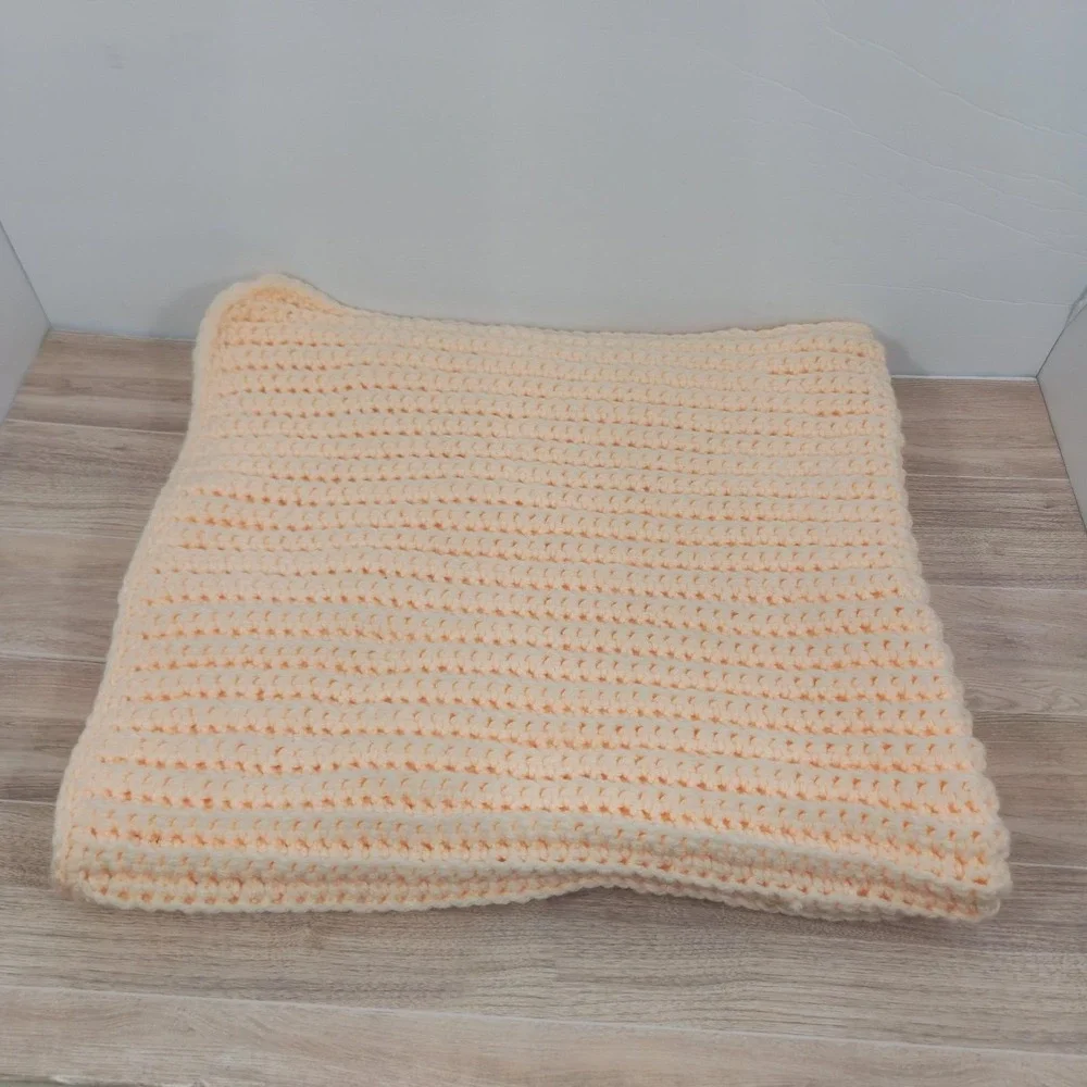 Crochet Small Throw Blanket, Lap Or Crib Blanket, Pale Peach Handmade  43